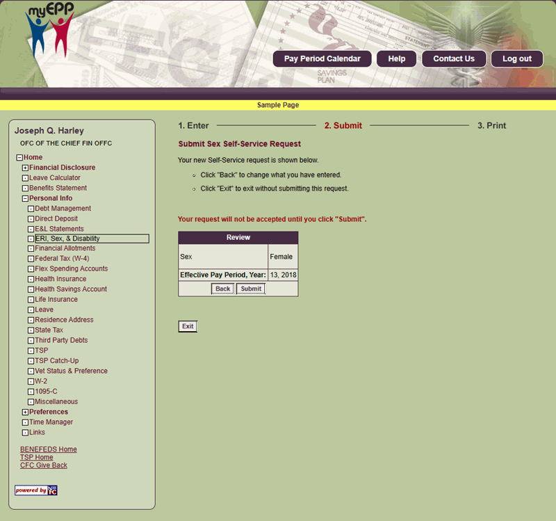 Submit Sex Self-Service Page
